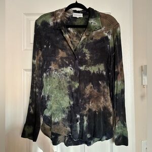 Bella Dahl Tie-Dye Button-Up Shirt - Black, Green, Brown